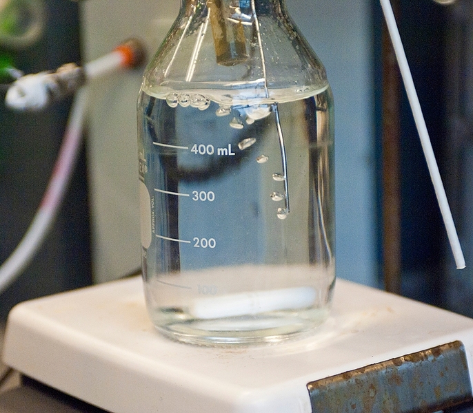 Carbon dioxide is bubbled into a solution of mineral ions.