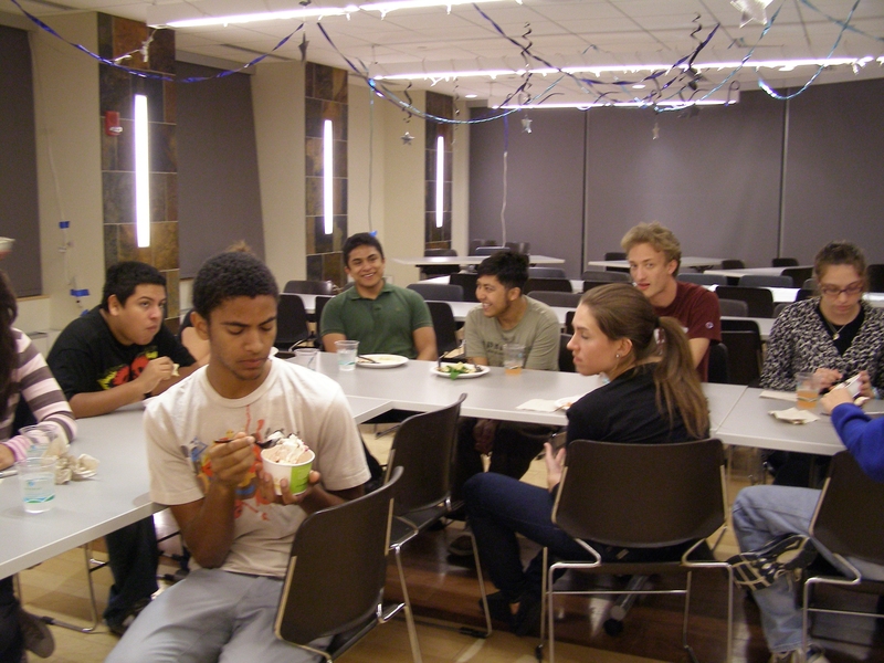 Colombo and Director of Housing Dennis Collins joined the Phoenix Group for dinner, bringing the Maseeh Hall floor plans to share with students.  