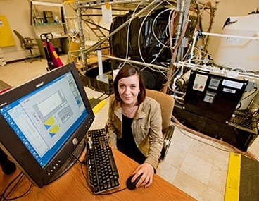 Anna Nikiforova in the neutron detector lab at Lawrence Livermore National Laboratory in California.