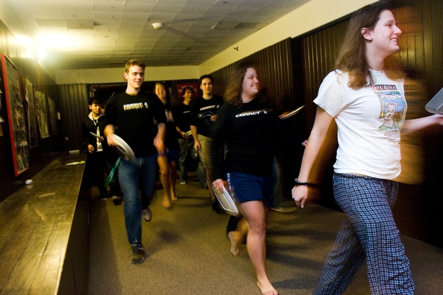 When the Burton-Conner residents are finally allowed back in the room after judging, they make a run for the food.