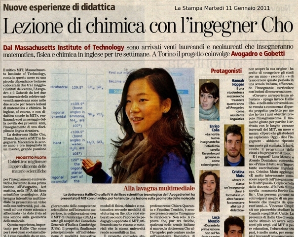 Hallie Cho, featured in La Stampa, Avogadro