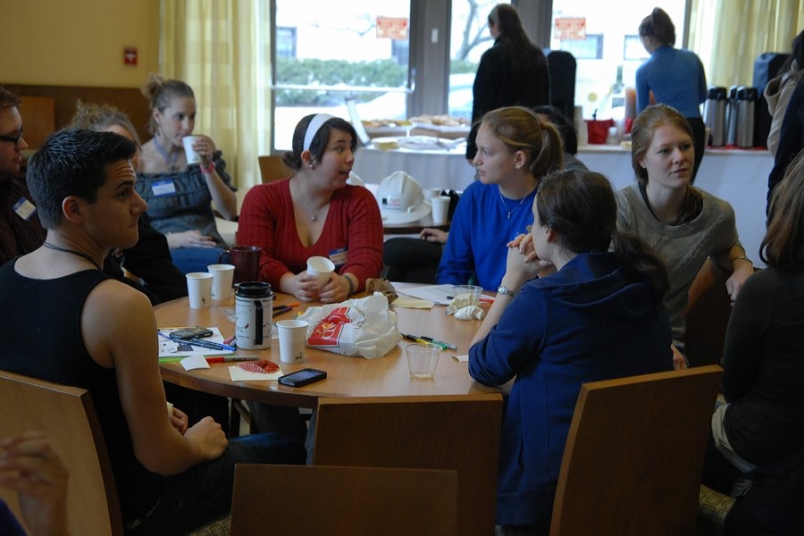 The tours started in the McCormick dining hall, where prospective residents got a chance to chat with students in the Phoenix Group, the founding organization charged with developing a model and culture for Maseeh Hall.