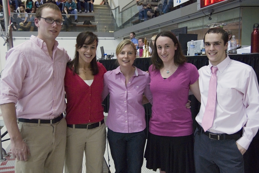MIT's coaching staff, from left: Luke Cummings '10, Samantha Pitter, head coach Dawn Dill, Nicole O'Keeffe '09, Paul Fields G.
