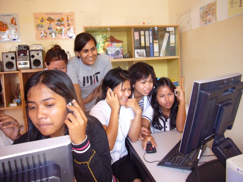 Residents of Afesip's Phnom Penh Tomdy Center try out the computers for the first time.