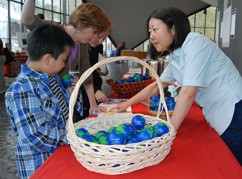 Miniature globes, representing the central role MIT's School of Humanities, Arts, and Social Sciences plays in the Institute's international education programs, were a popular hand-out at the open house.
