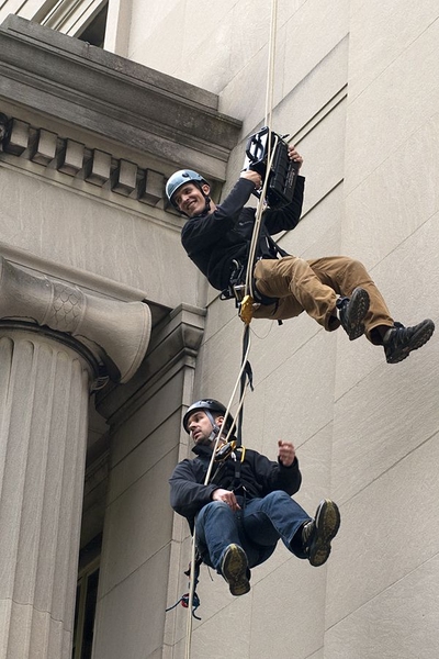 Two of the founding members of Atlas Devices demonstrating their Atlas Powered Ascender (APA), a powerful tool that enables "reverse rappelling" up building and other vertical surfaces at unprecedented speeds. They will also answer questions about the device, an idea they developed as MechE students at MIT.