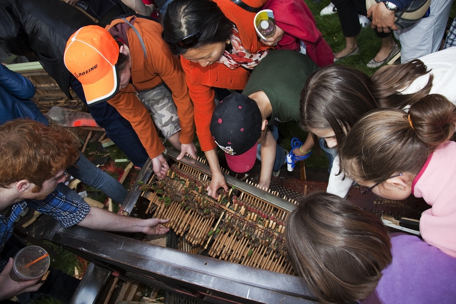 Keys are a prized souvenir from the Piano Drop, and several from past drops are on display at the MIT Museum.