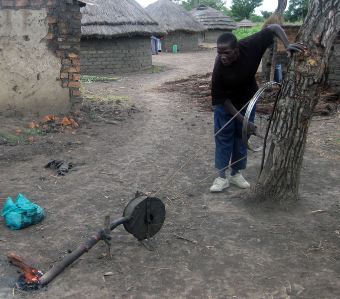 One participant designed this hand-powered blower to produce a fire hot enough for metalwork.