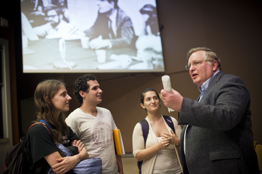 Patrick Winston chats with students.