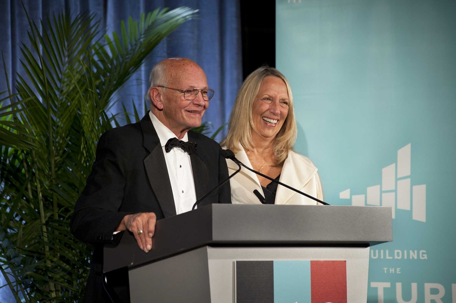 William A. Porter SF ’67, and his wife, Joan Porter, at the opening of the MIT Sloan School of Management's new building.
