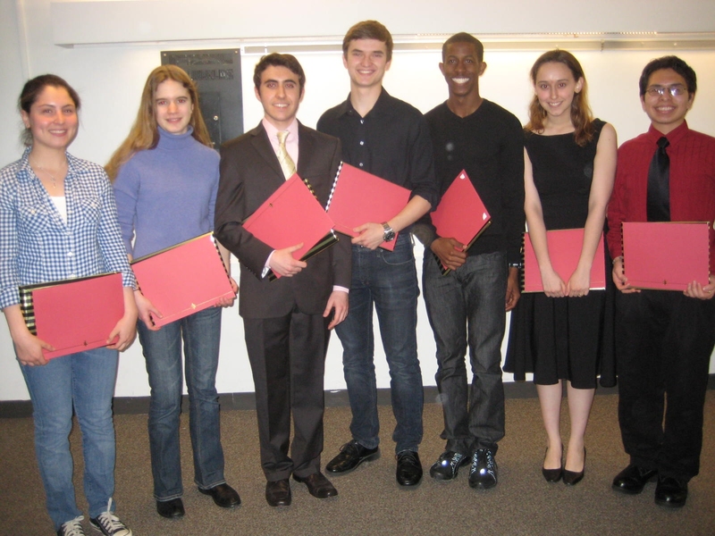 Recipients of 2011 Freshman Awards from left to right:  Paige Finkelstein, Amy “Betsy” Riley, Daniel Mokhtari, Benjamin Bell, Justin Bullock, Sabrina Pasterski and Raul Rios.