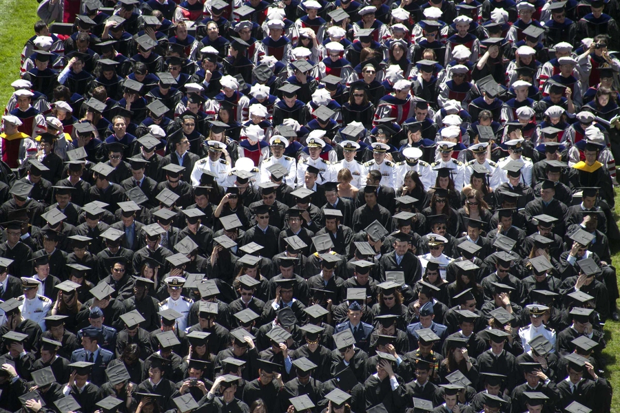 Among the many graduating students were members of MIT's ROTC program, who wore their military uniforms during Friday's ceremony.