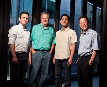 Members of the research team included (from left to right) recent graduate  Mihai Duduta ‘10, Prof. W. Craig Carter, graduate student Bryan Ho, and Prof. Yet-Ming Chiang.