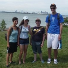 From left: MIT Sea Grant undergraduate researcher Michelle Slosberg; Ocean Science intern, Susanna Elledge; MIT Sea Grant educator and ocean literacy communicator, Rachel VanCott; and Ocean Science intern, Dave Matthews.