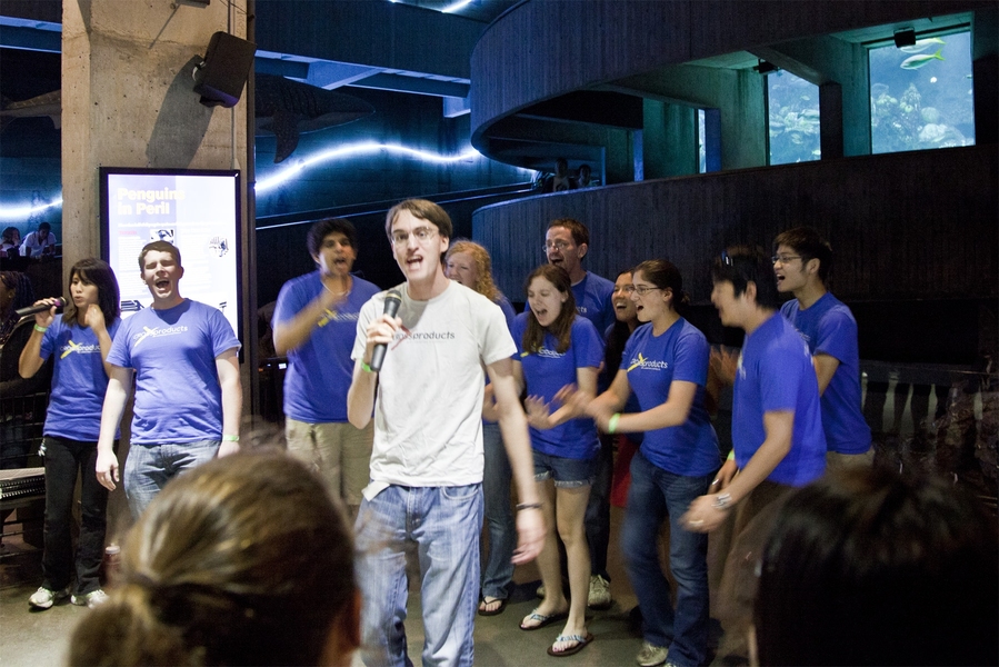 Cross Products, an MIT Christian A Capella Group, harmonized near the big tank.