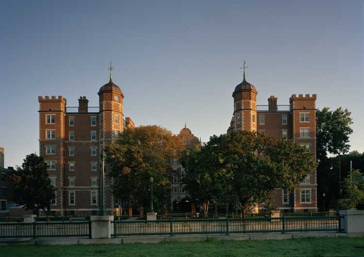 The Memorial Drive entrance to Maseeh Hall.