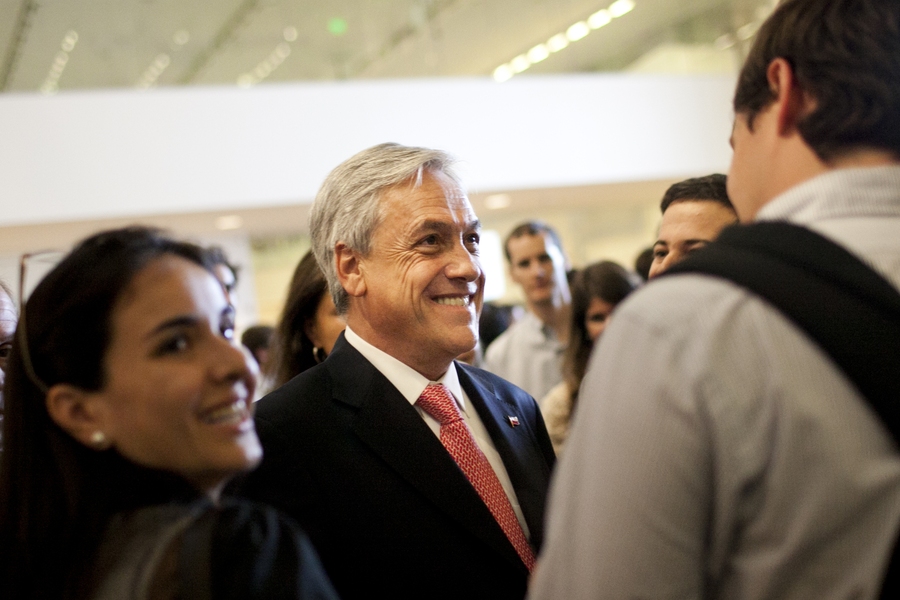 Piñera met with some of the students following his speech.