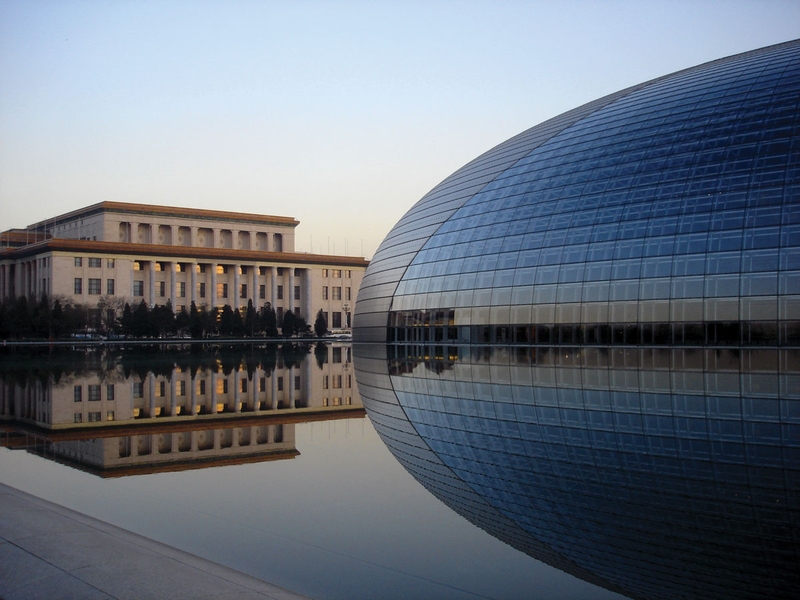 The Great Hall of the People, left, and the 
National Center for the Performing Arts (aka The Egg) in Beijing, China.