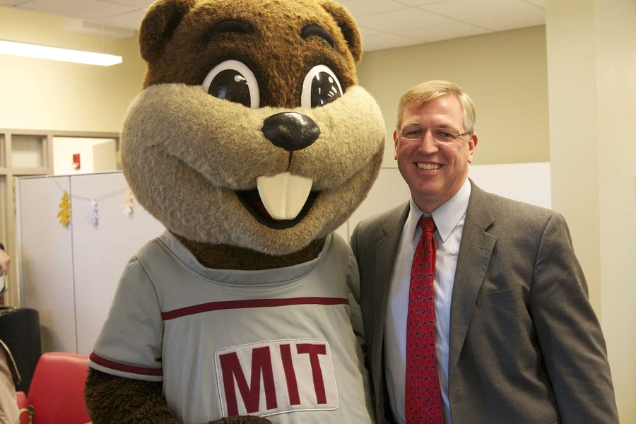 Tim the Beaver celebrated Residential Life’s move to its new space with Department Head Henry Humphreys, senior associate dean for student life.