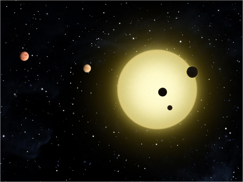 Two new exoplanets, Kepler 20e and 20f, are part of a five-planet system orbiting a sun-like star, similar to the artist’s rendering above. Researchers have found the new planets are likely scorching hot, circling their star at a much closer distance than Mercury orbits the Sun.