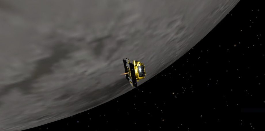 An illustration of the GRAIL spacecraft lunar orbit insertion.