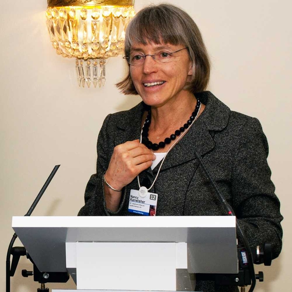 Nancy Kanwisher, a professor in the Department of Brain and Cognitive Sciences and a principal investigator at the McGovern Institute for Brain Research, delivers a talk at the MIT-hosted breakfast discussion about neuroscience.
