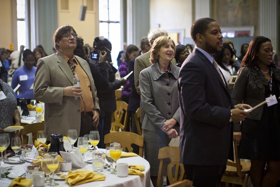 MIT President Susan Hockfield, center, joined the MIT community in paying tribute to King.