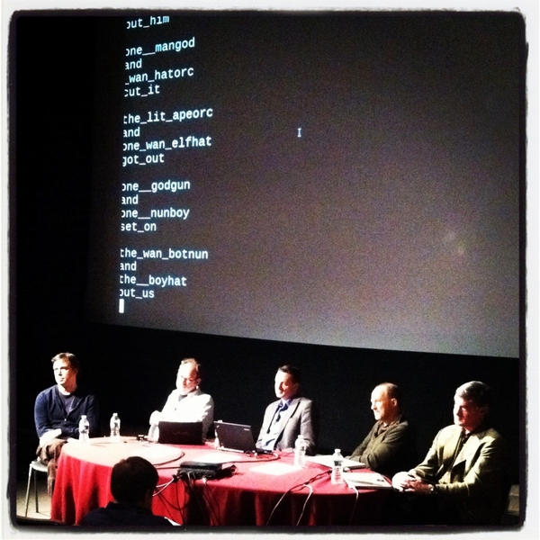 Sound and Real-Time Systems panelists, from left to right: David Cossin, Ben Houge, Nick Montfort, Evan Ziporyn and Joe Paradiso.