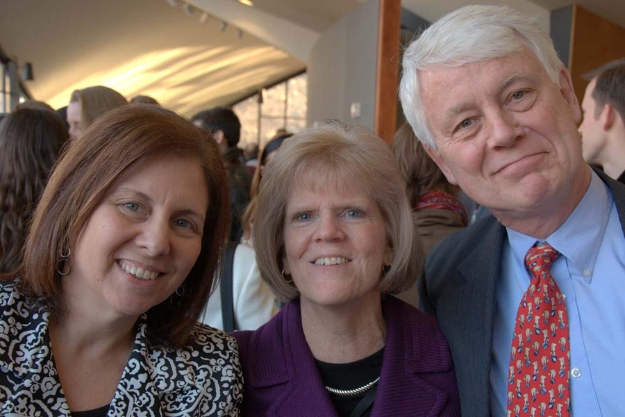 Barbara Baker (center), recipient of the Unsung Hero Award, with family members in the Kresge atrium.