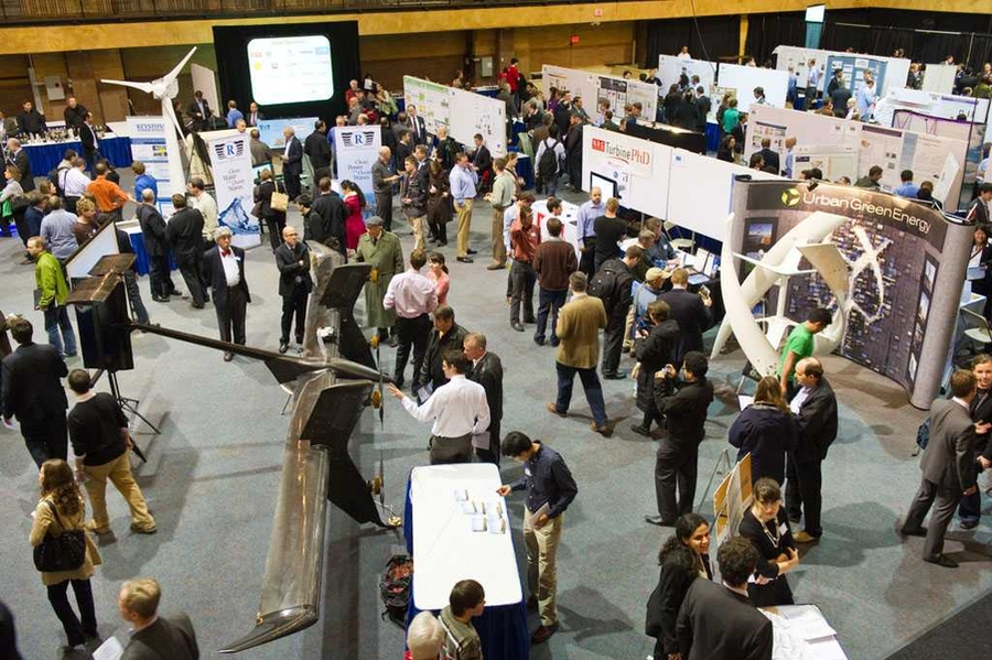 Energy Showcase exhibits included posters describing energy research, as well as full-size mockups or prototypes of new designs for wind turbines, solar generating systems, wave power systems and engines.
