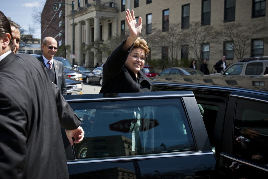 Rousseff leaves the MIT Media Lab. She delivered a speech later in the day at the Harvard Kennedy School of Government.