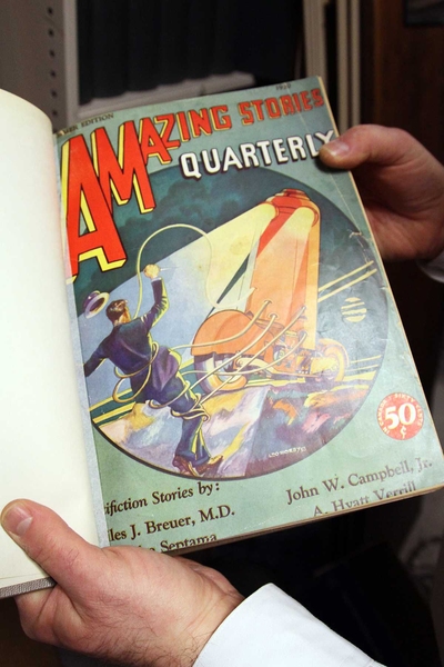 While much of its stacks are filled with novels, the library also features an extensive collection of comic books, graphic novels and vintage publications, such as this sci-fi magazine from the 1920s.
