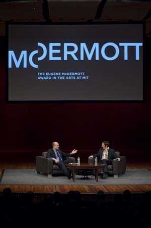 Robert Lepage with Peter Gelb of the Metropolitan Opera during panel, Technology in Stagecraft and Storytelling.