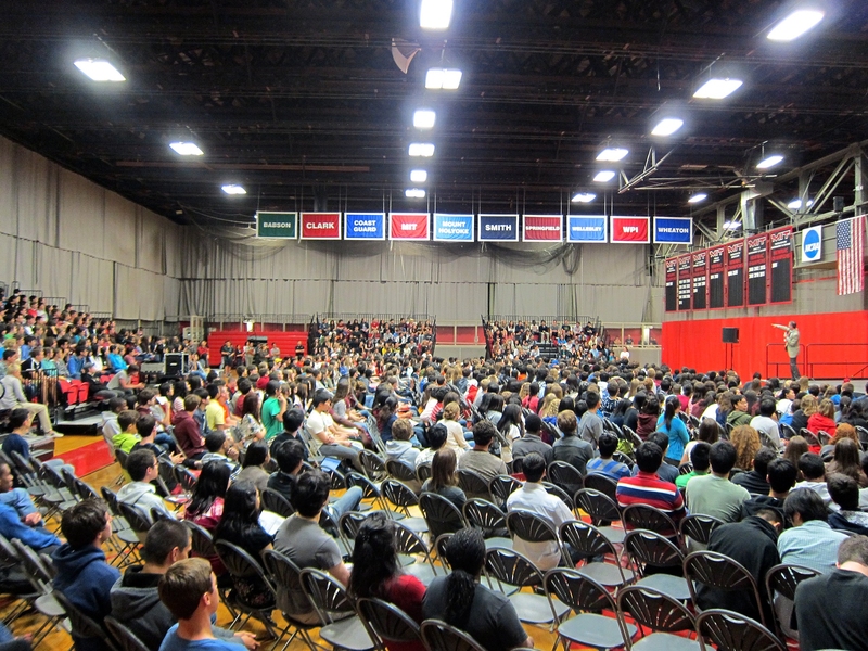Director of Admissions Stu Schmill '86 addresses the admitted students at the official welcome for the Class of 2016 in Rockwell Cage on the first night. More than 1,100 prospective students attended this year's CPW.
