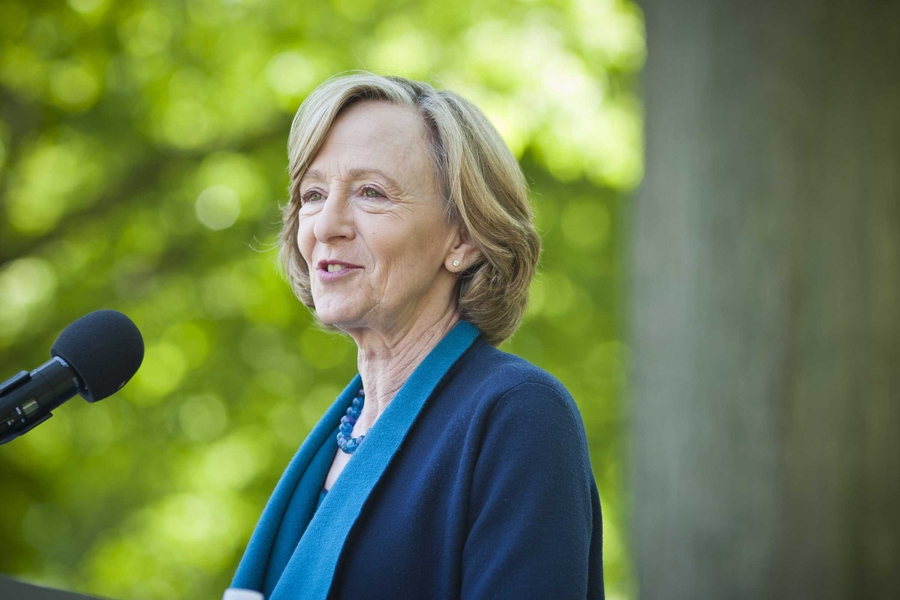 MIT President Susan Hockfield addresses the community during the event.
