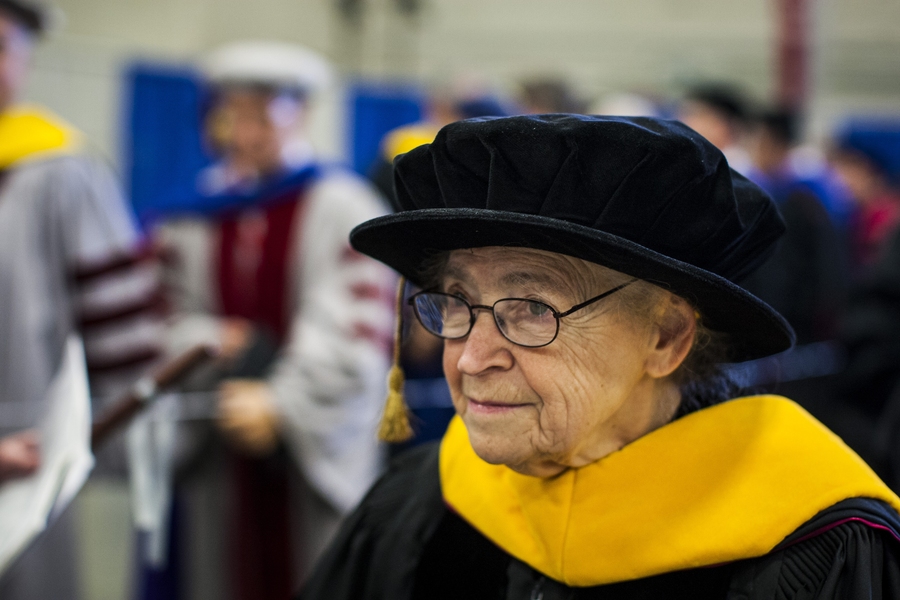 MIT faculty, staff and students made their way into Rockwell Cage prior to the ceremony.