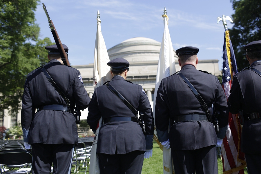 The MIT Police Honor Guard enters Killian Court to begin the 146th Commencement exercises.
