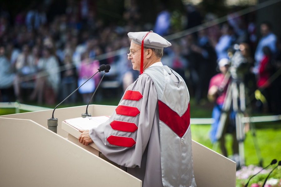 MIT Corporation Chairman John Reed '61, SM '65 speaks during the exercises.