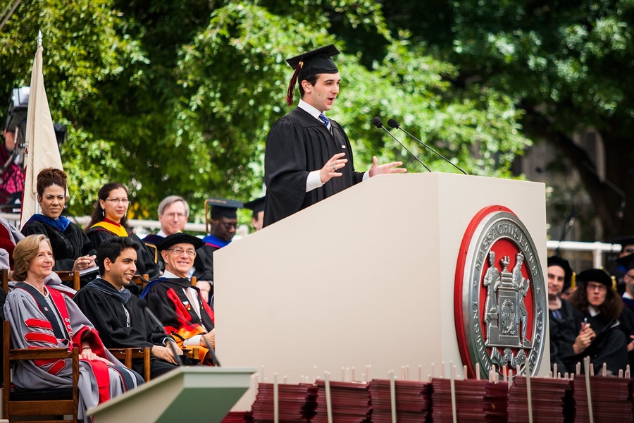 Nathaniel Fox, president of the Class of 2012, delivers an address, followed by the presentation of the senior class gift 镄 which this year was the creating of 'Mad Money Grants' a new funding source for student groups. 