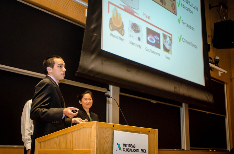 Tao presents at the IDEAS Global Challenge awards ceremony in May 2012 after OttoClave was announced as one of the winners.