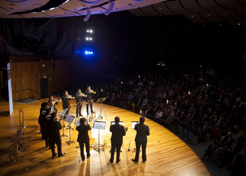 On Thursday evening, the Council for the Arts at MIT sponsored an Inauguration Celebration Concert with Venezuela's Caracas Brass, an ensemble of horns and percussion — from the larger Simón Bolívar Orchestra — that has previously toured internationally to great acclaim.