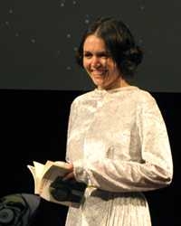 Sarah Cooper-Davis as Antigone (or is it Princess Leia?) defies the unjust ruler Kreon.