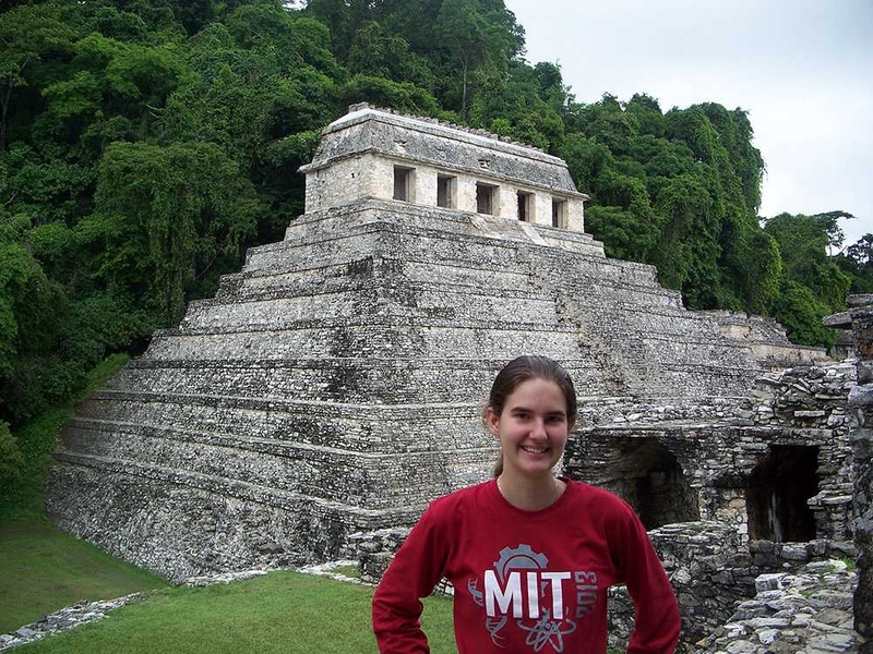 Taylor at the Temple of the Inscriptions at the Mayan city of Palenque, Chiapas, Mexico. The city, which was at its peak in the 7th Century BC, is surrounded completely by jungle and it is estimated that much more of the city remains hidden in the jungle. The Maya ruler Pakal is buried inside the pyramid.