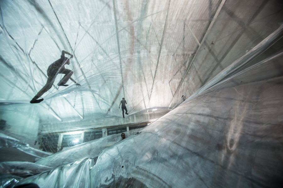 Saraceno's current installation 'On Space Time Foam' at the HangarBiccoca in Milan, Italy. 