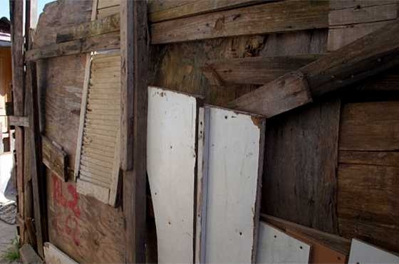 An example of the assortment of scrap materials used in house construction in a <i>favela</i>.