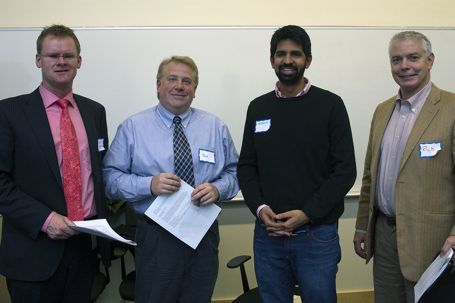 Working to further the design of an agriculture thresher for East Africa and a business model for its dissemination, MBA student Aleem met with Bose mentors at the event.