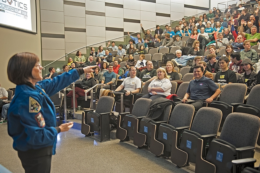 Astronaut Barbara Morgan talked to Zero Robotics finalists about her experience aboard the Space Shuttle.