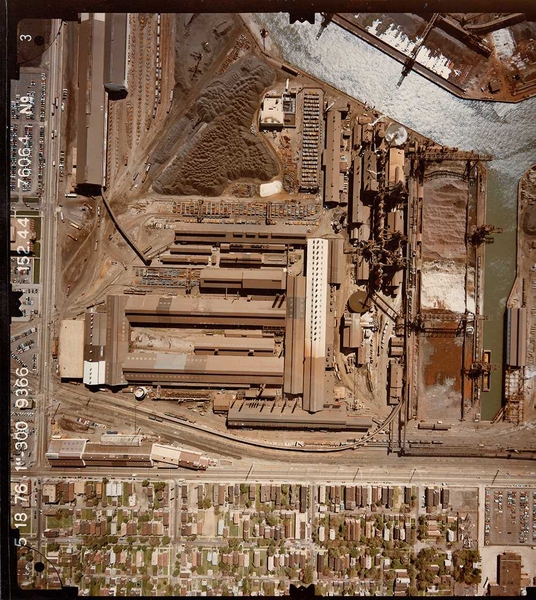 Aerial view of Wisconsin Steel in 1976, shortly before its closing.