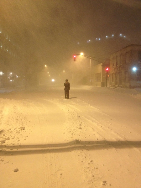 As the blizzard howled, streets near campus were deserted.