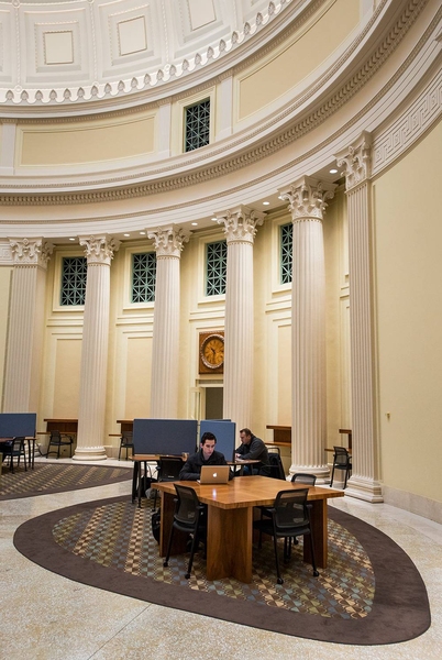 The reading room, best suited for quiet study, has seating for 55 people, including individual carrels, large tables and comfortable chairs.